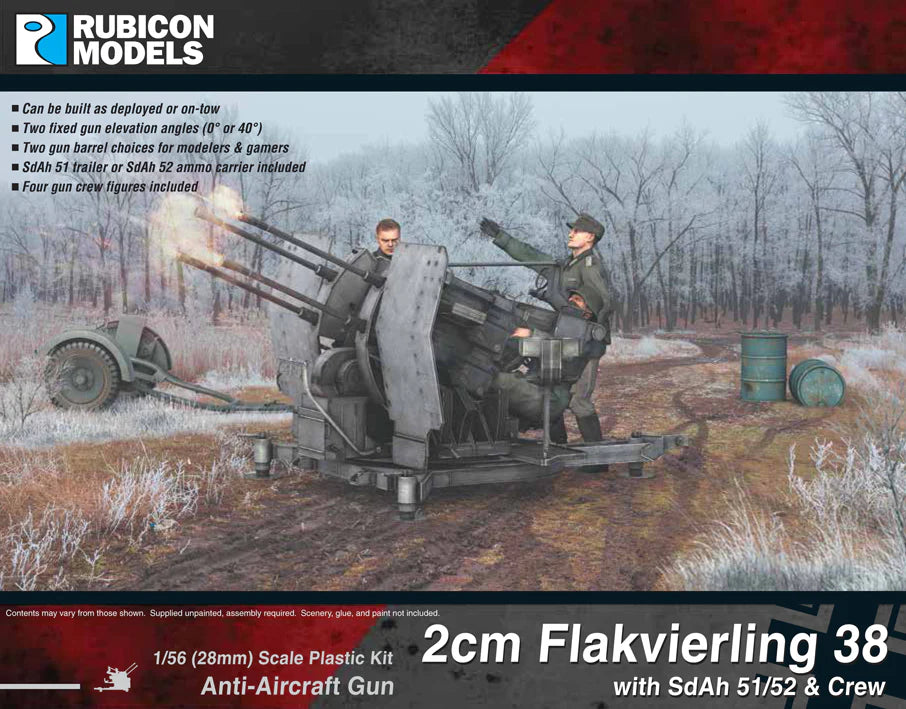 Rubicon Models 1/56 280073 - 2cm Flakvierling 38 with SdAh 51/52 Trailer & Crew